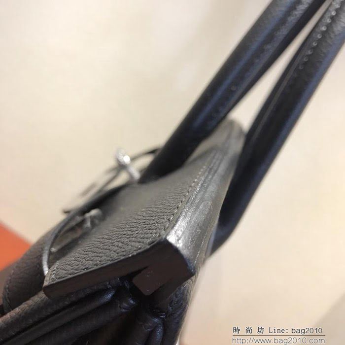 HERMES愛馬仕 鉑金包 Birkin 30cm Epsom 89 Noir 黑色 銀扣 頂級工藝 全手工 蠟線縫製 時尚手提包  Ama1222